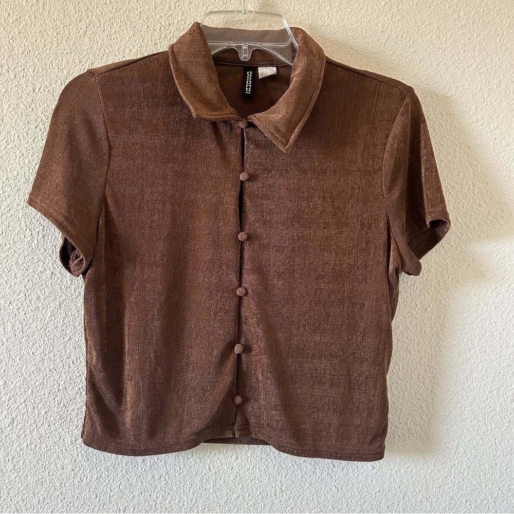 Divided Button Front Crop Slinky Top Women’s Large Part Date Dressy Capsule